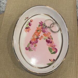 Anthropologie Floral Monogram A Trinket Ring Key Dish Bowl Decorative